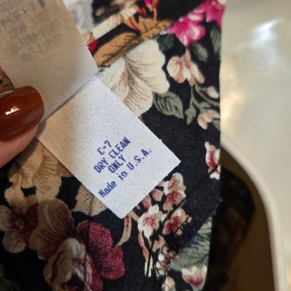 Vtg Floral Lace Bib 80s Midi Dress Shoulder Pads Modest Church 11 Medium USA - Picture 14 of 15